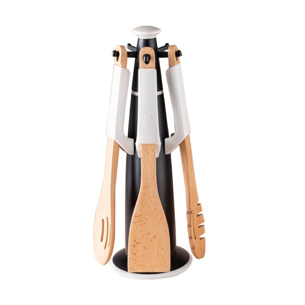 Wooden utensils set 5 pieces plus stand