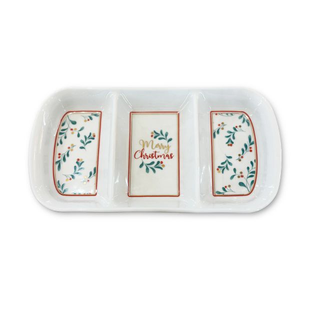 Christmas divided serving plate square green decore